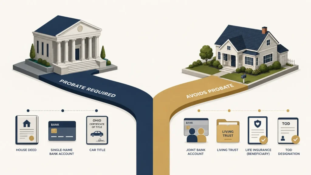 Ohio Probate Required vs Avoids Probate Infographic - Mizak & Pacetti