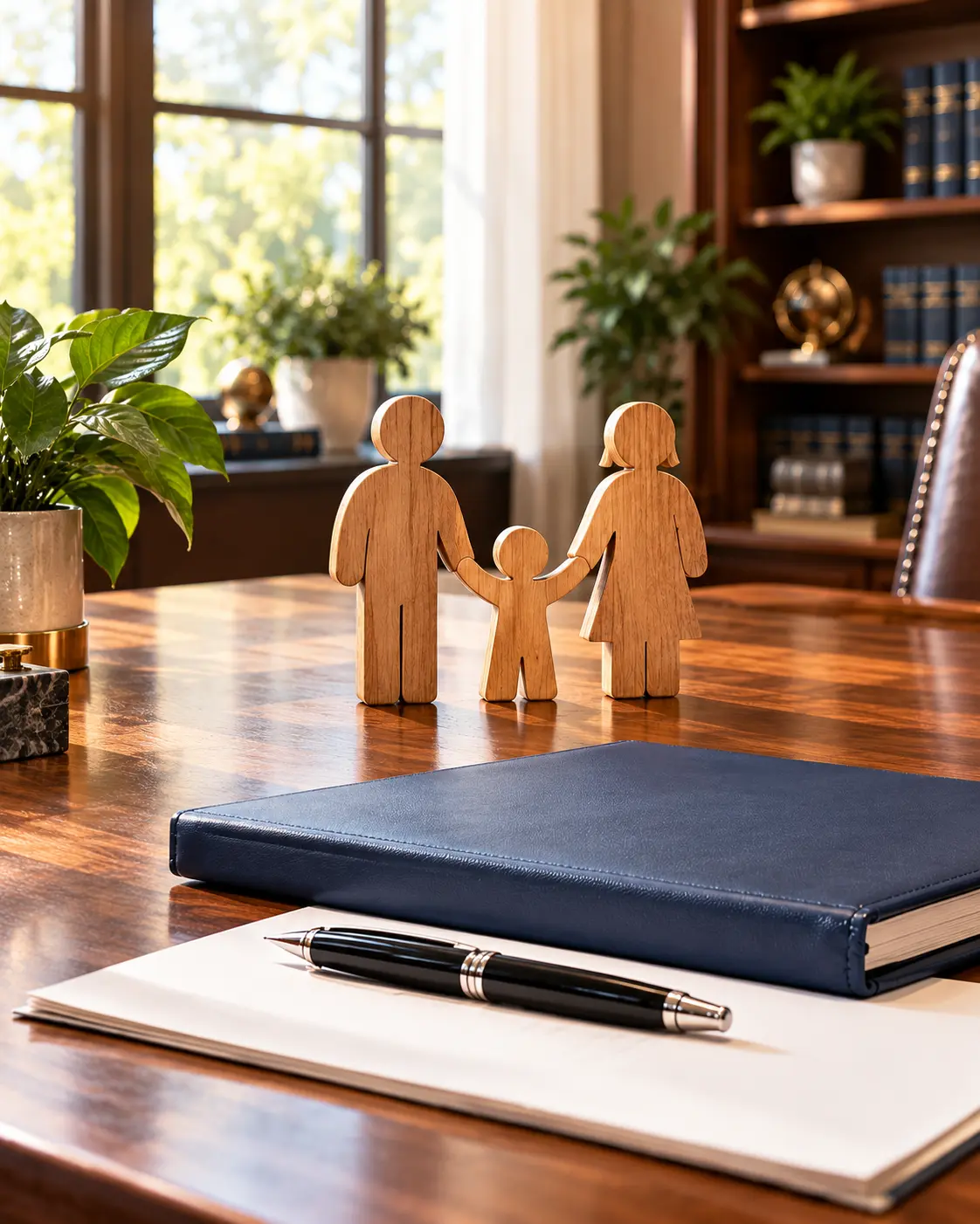 Two coffee mugs, a school backpack, and house keys on a kitchen table, representing divorce and custody in Broadview Heights